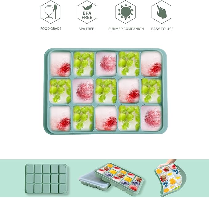 Ice Cube Trays Set of 2, Easy Release 15 Flexible Silicone Ice Cube Molds - Image 3