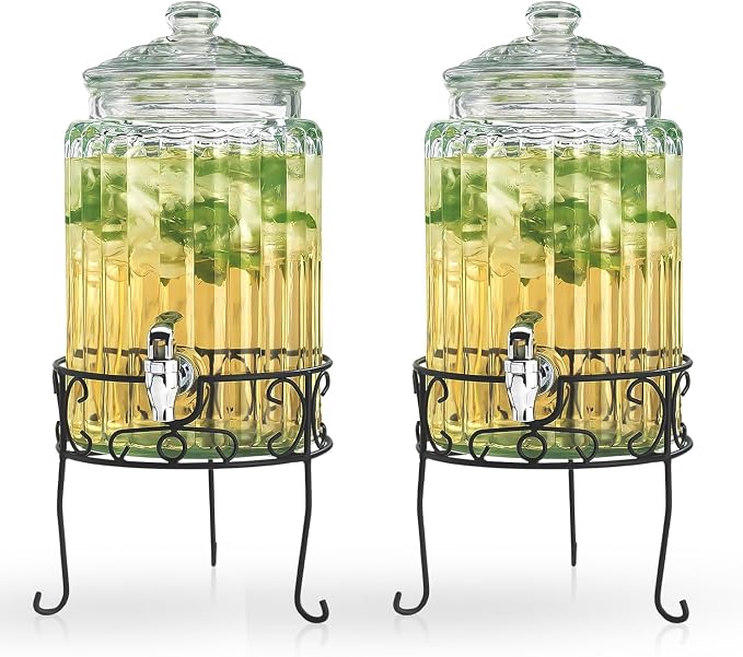 MosJos 2 PACK 1.5 Gallon Drink dispenser, Glass Beverage Dispenser by MosJos