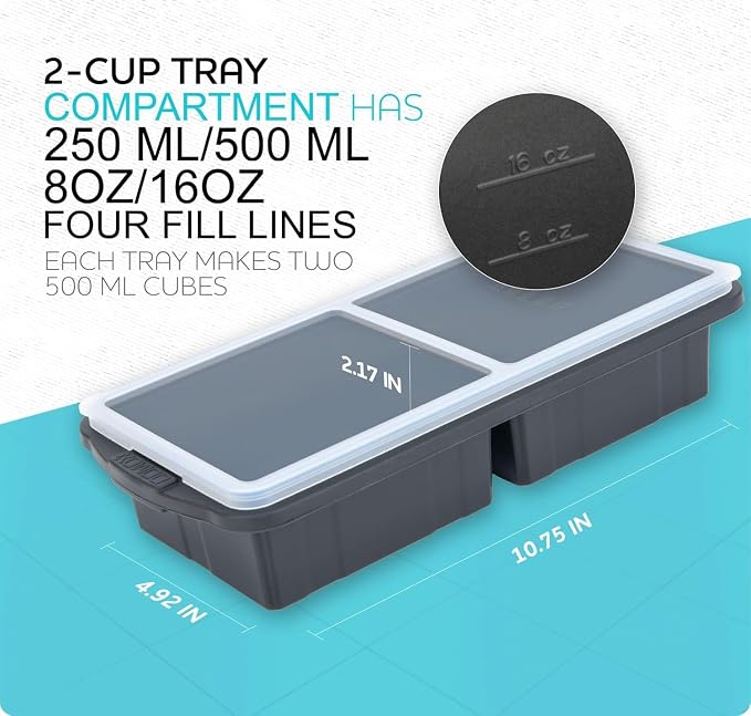Silicone Freezer Tray With Lid-Soup Freezer Container molds-Large Ice Cube Tray - Image 5