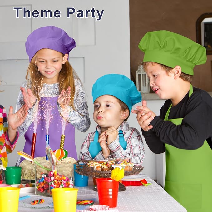 Kids Apron and Chef Hat Set, 16 Pieces Boys Girls Kids Apron - Image 6