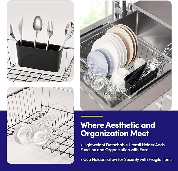 Dish Drying Rack Over The Sink Expandable to 24.5" Dish Drainer — Space-Saving - Image 3