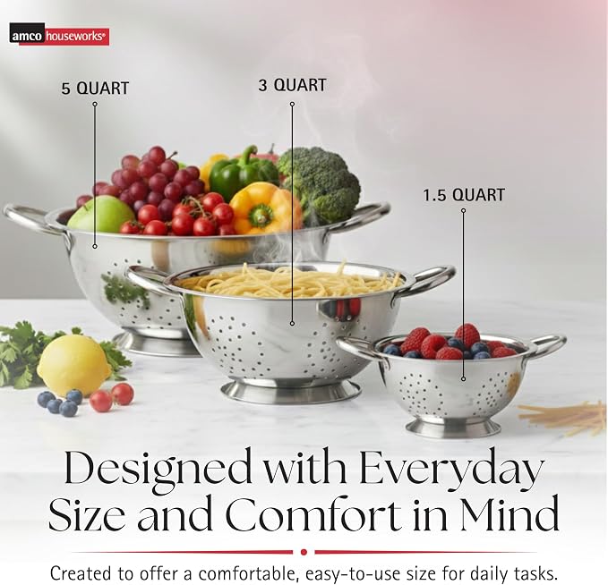 Amco 3-Piece Stainless Steel Colander Set - Image 5
