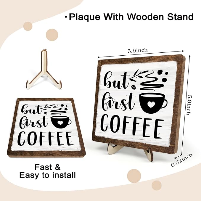 Vintage Coffee Bar Wooden Plaque Desk Sign, Farmhouse Wood Plaque Tabletop Decor - Image 2
