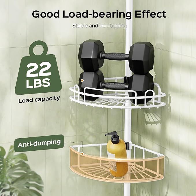 HAMITOR Corner Shower Caddy Tension Pole: Rustproof Bathroom Organizer Shelves - Image 3