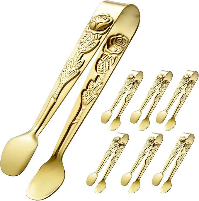 HINMAY 6PCS Mini Serving Tongs 4 Inches Small Rose Sugar Cube Tongs by HINMAY