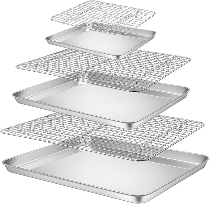 P&P CHEF 17.5 + 16 + 10.4 Inch Baking Sheet and Rack Set, Stainless Steel by PPCHEF