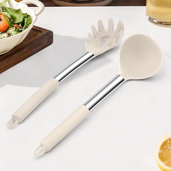 TeamFar Silicone Soup Ladle and Pasta Fork Set, Serving Soup, Non-Toxic & - Image 7