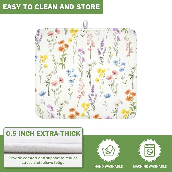 Spring Floral Dish Drying Mat for Kitchen Counter 16 x 18 Inch Colorful Flowers - Image 5