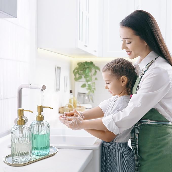 JASAI 2PACK 18Oz Fluted Glass Soap Dispenser - Image 4