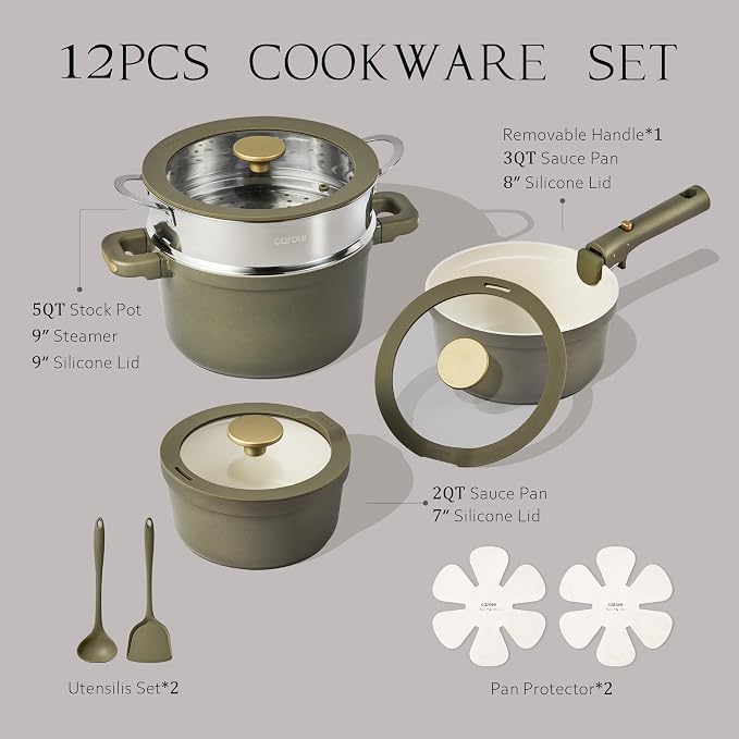 CAROTE Ceramic Saucepan Set 5.5QT/3QT/2QT，Nonstick Cooking Pots Set - Image 2