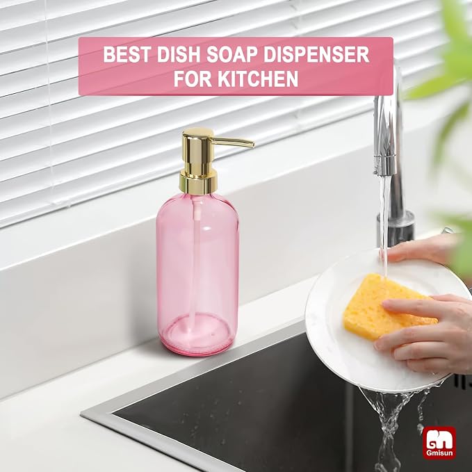 GMISUN Pink Soap Dispenser Bathroom, 1 Pack Glass Dish Soap Dispensers - Image 6