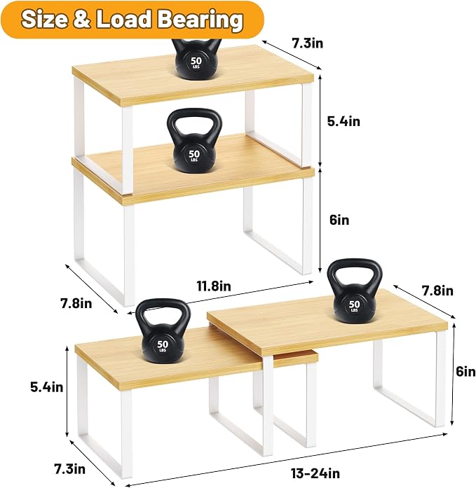 Kitchen Cabinet Organizer Shelf Set of 4, Sturdy Kitchen Counter Shelves - Image 5