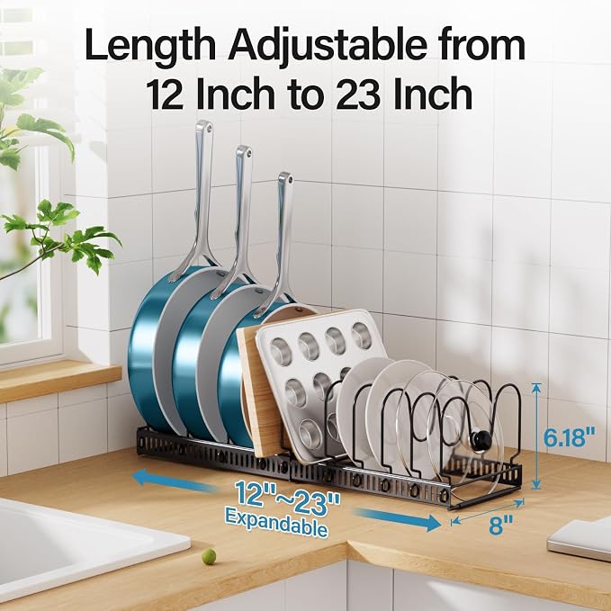 ORDORA Pots and Pans Organizer Under Cabinet, Expandable Cutting Board Pot Lid - Image 2
