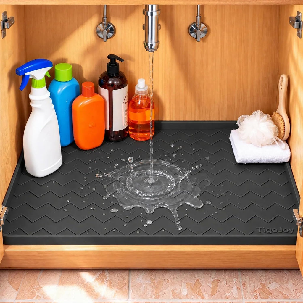 TigeJoy Under Sink Mats for Kitchen Waterproof 25" x 22", Cabinet