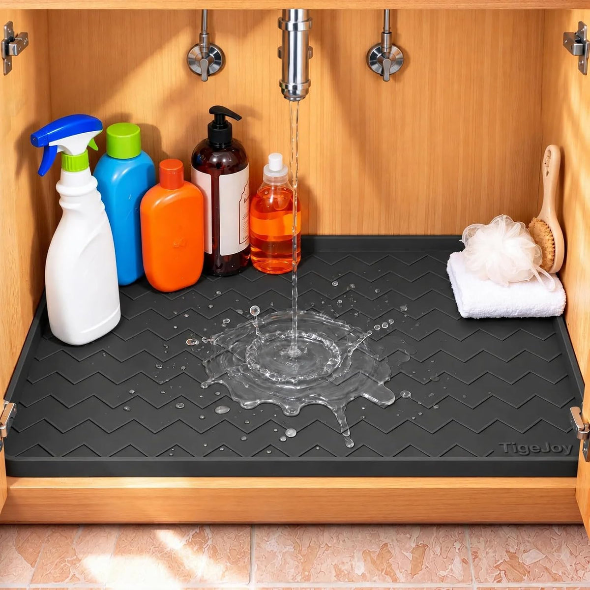 TigeJoy Under Sink Mats for Kitchen Waterproof 25" x 22", Cabinet