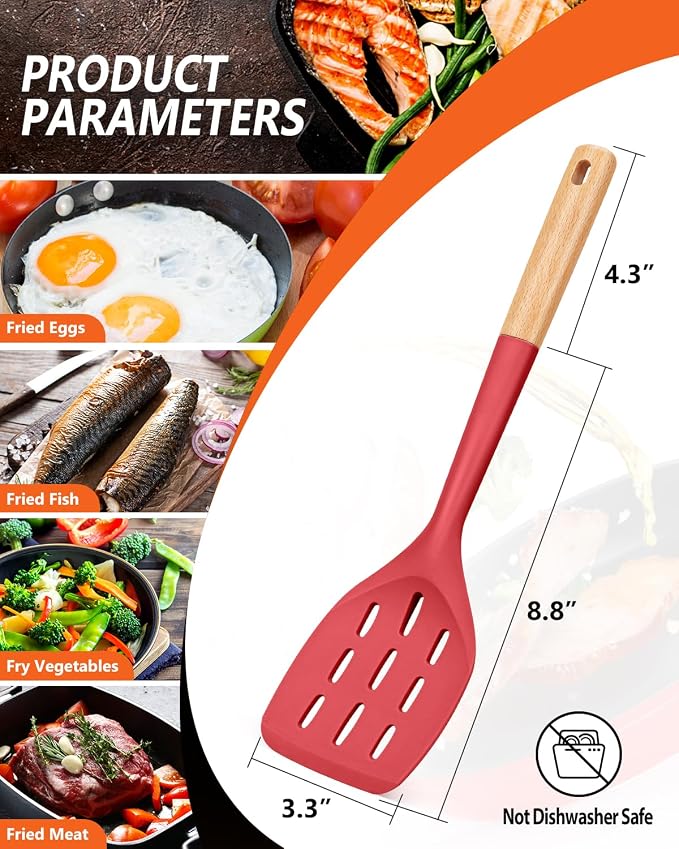 Pack of 2 Silicone Spatula, Non Stick Cooking Utensil Set Wooden Handle Kitchen - Image 2