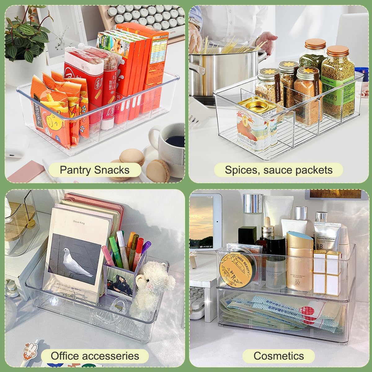 ZIZOTI Snack Organizer for Pantry Shelf, 4 Pack Clear Plastic Pantry