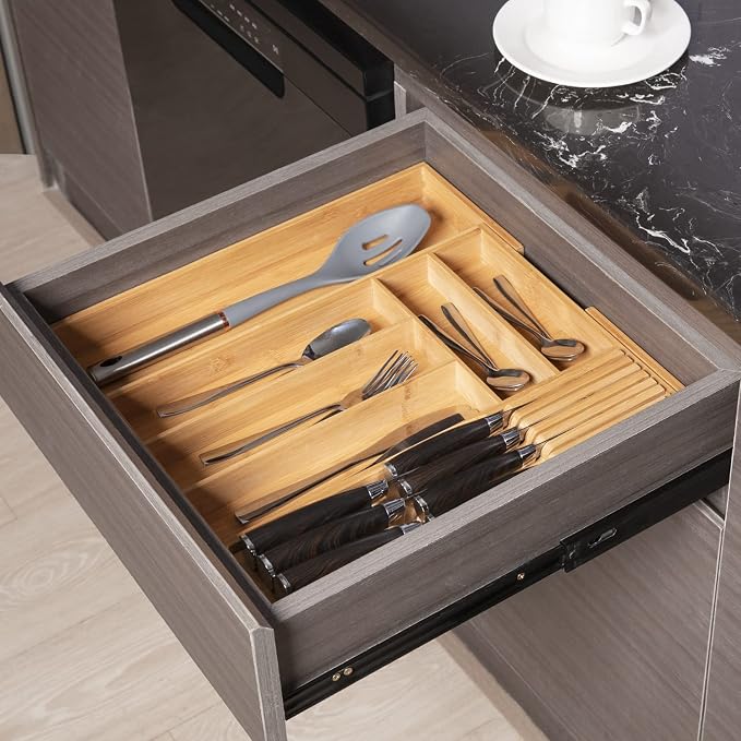 TIOPGHAD Bamboo-Silverware-Drawer-Organizer-Kitchen, Expandable Utensil Holder - Image 6