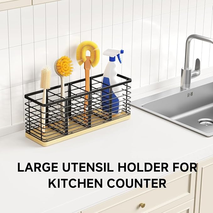 Kitchen Cooking Utensil Holder for Kitchen Counter, 4 Large Black Compartments - Image 7