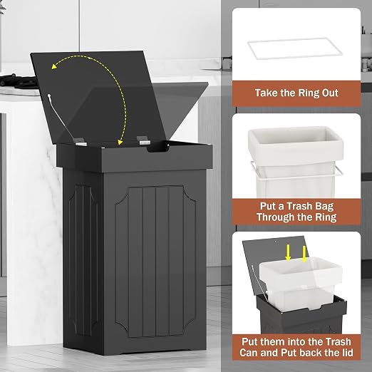 Function Home Trash Can Cabinet, 13 Gallon Kitchen Garbage Can, Wood Recycling - Image 9