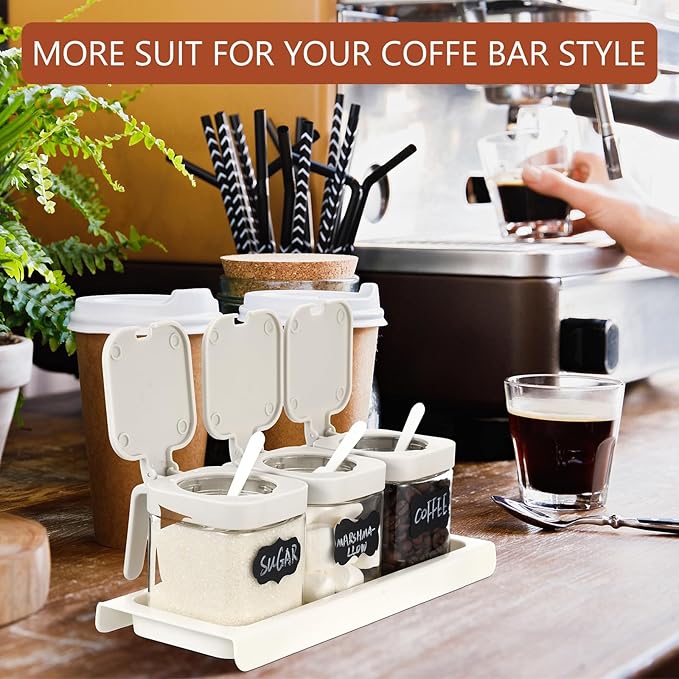 Suclain 3 Pcs Glass Coffee Containers Coffee Station Organizer Set, Airtight - Image 5