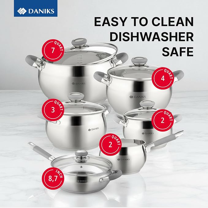 Daniks Modern 11-Piece Stainless Steel Cookware Set - Image 2