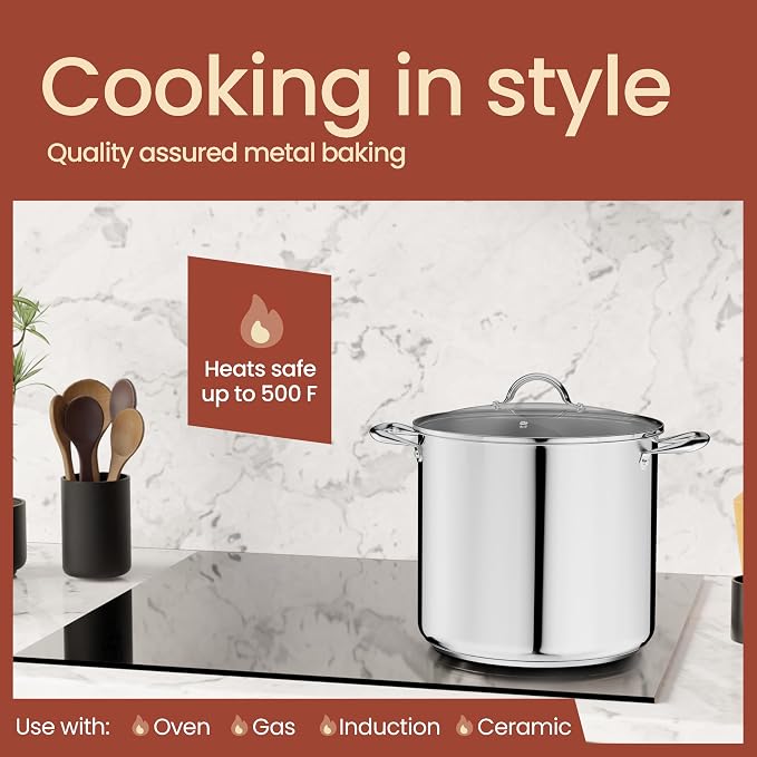 Stainless Steel Stockpot with Tempered Glass Lid 19 Quart, Durable 18/0 - Image 3