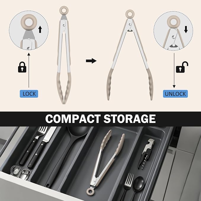 Tongs for Cooking, 600ºF High Heat-Resistant Stainless Steel Kitchen Tongs - Image 7