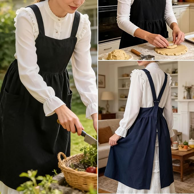 Uaussi Cotton Linen Apron Cross Back Work Apron - Image 4