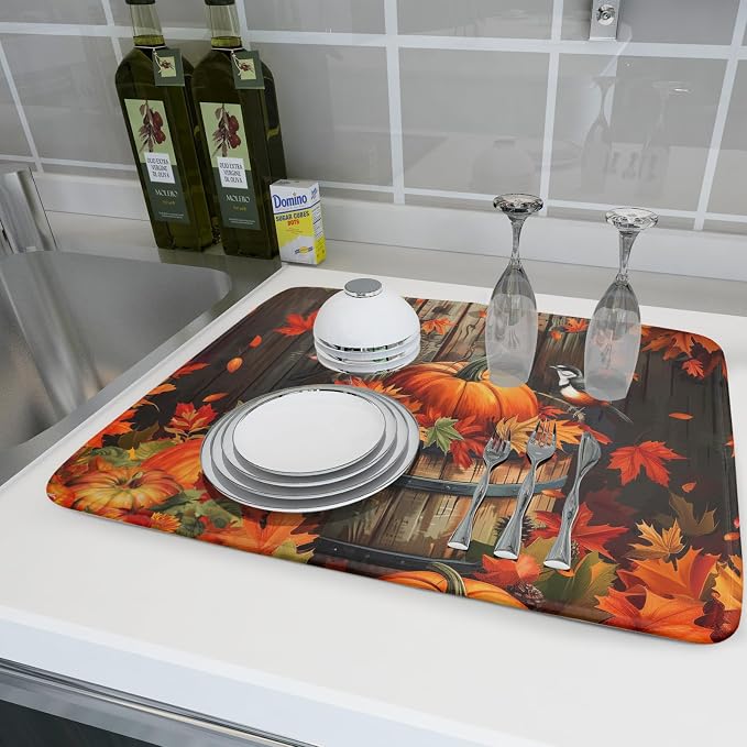 Fall Pumpkin Dish Drying Mat for Kitchen Counter Autumn Pumpkin Dish Mats for - Image 6