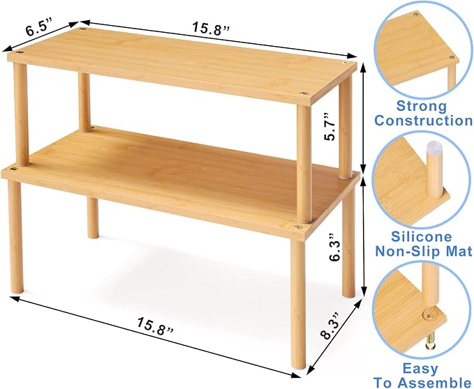 VERTORGAN Cabinet Organizer Shelf, Kitchen Counter Shelves, Bamboo Stackable - Image 4