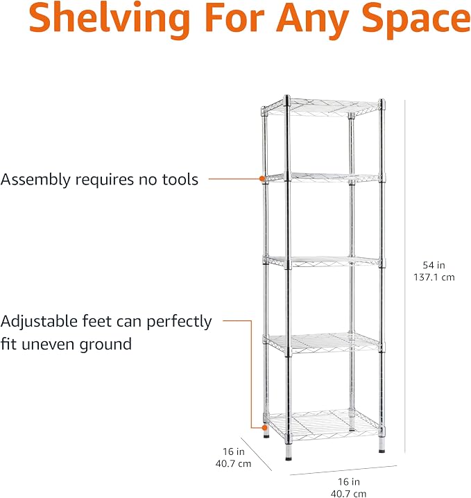 Amazon Basics 5-Shelf Tower Adjustable Storage Shelving Unit, 150 lbs Per Shelf - Image 3