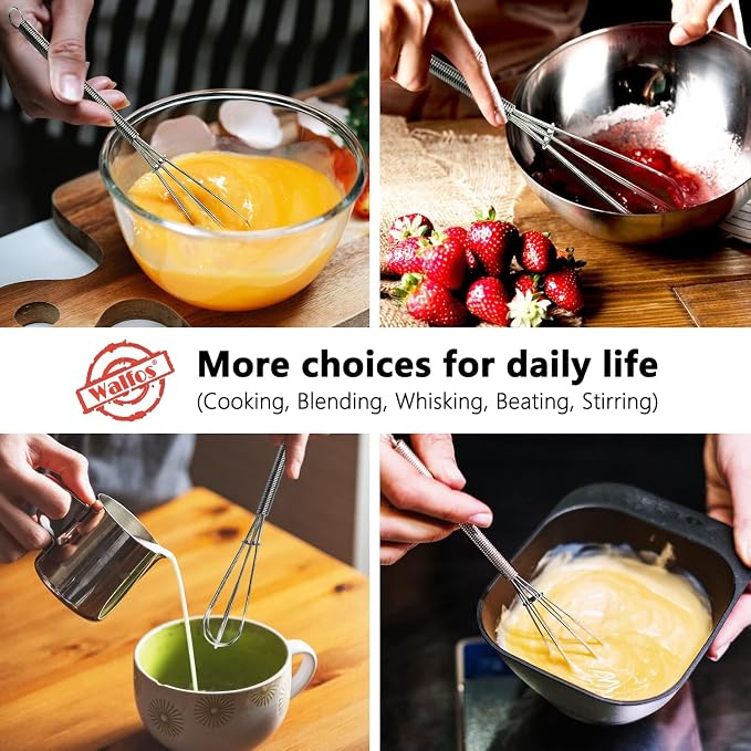 Walfos Mini Whisk, Non-Rust 304 Stainless Steel, 6+8 Inch, Heat Resistant 450 - Image 4