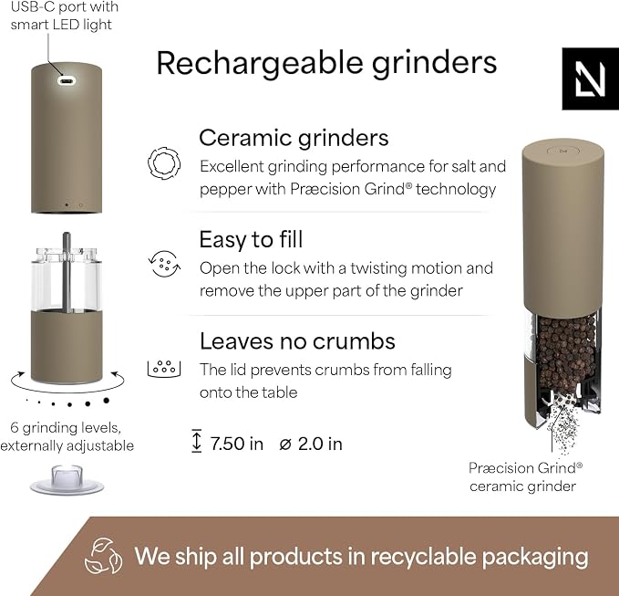 LARS NYSØM Electric Salt and Pepper Grinder Set I Automatic Salt and Pepper - Image 4