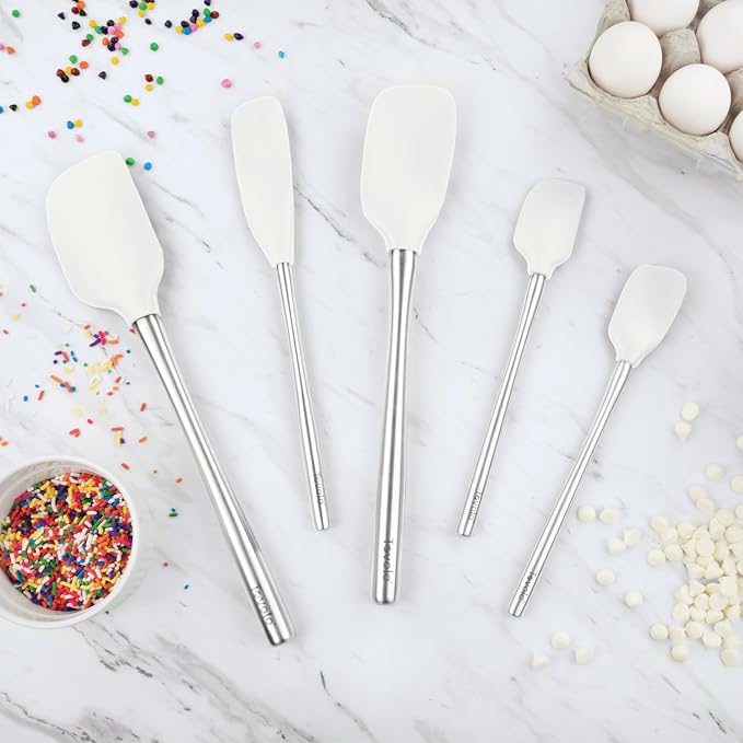 Tovolo Stainless Steel Handled Silicone Spatula Set of 5 White, Dishwasher Safe - Image 4