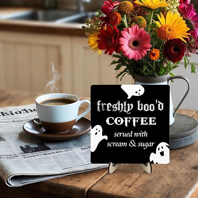 Freshly Boo'd Coffee Wood Sign, Halloween Coffee Bar Decor, Scream Sugar Spooky - Image 5
