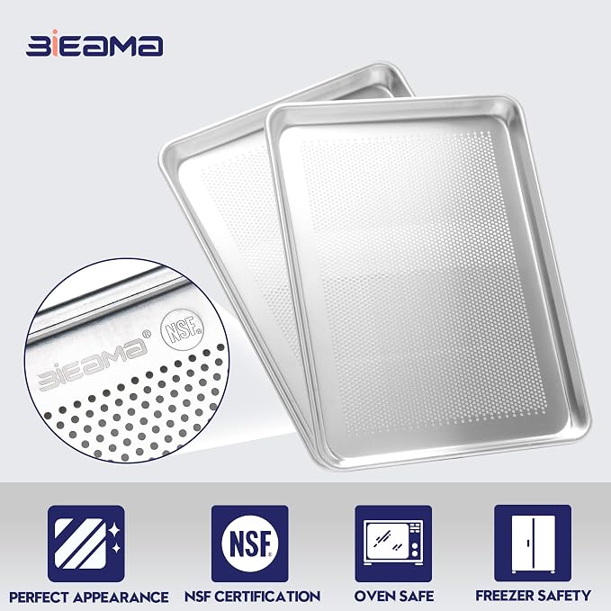 BIEAMA 12 Pack Half Size 18" x 13" Aluminum Baking Sheet Pan Perforated - Image 3