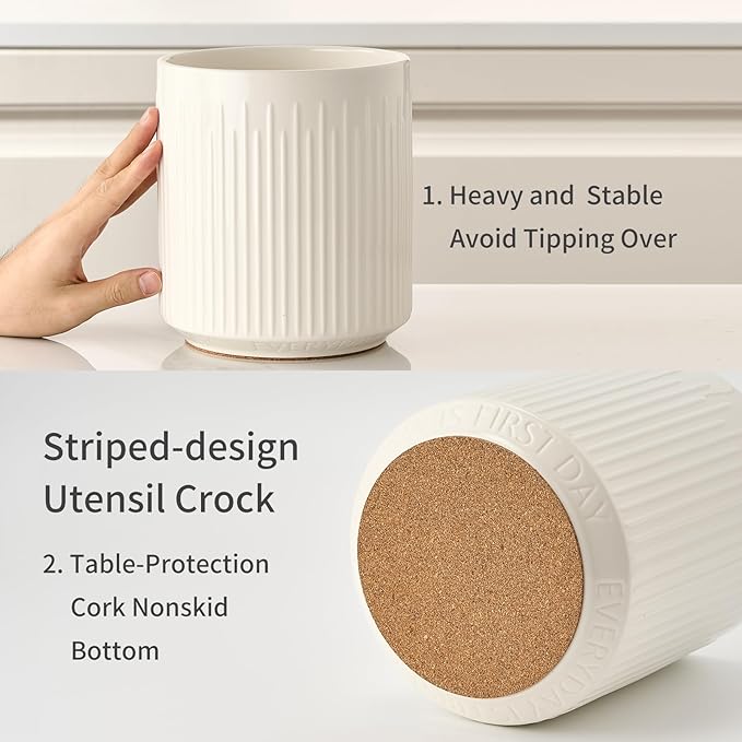 JIEMEI HOME Utensil Holder, 7.2" Large Ceramic Stable Utensil Crock - Image 3