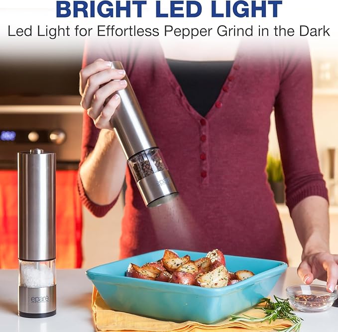 Eparé Salt or Pepper Grinder Mill Electric – Battery Operated Stainless Steel - Image 6