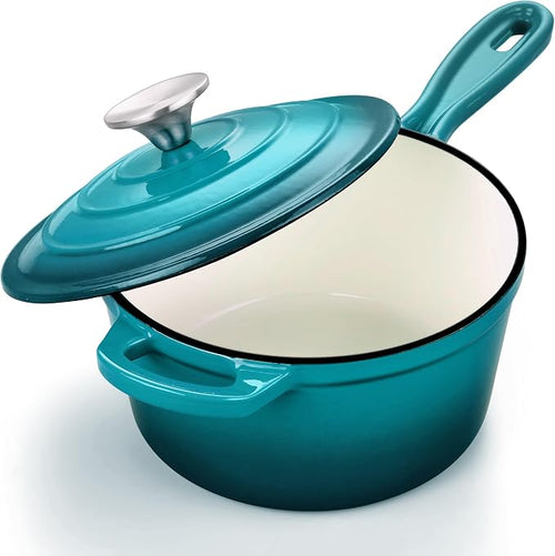 3 Quart Sauce Pan with Lid, Leonyo Enameled Cast Iron Sauce Pot, Large Cast by Leonyo