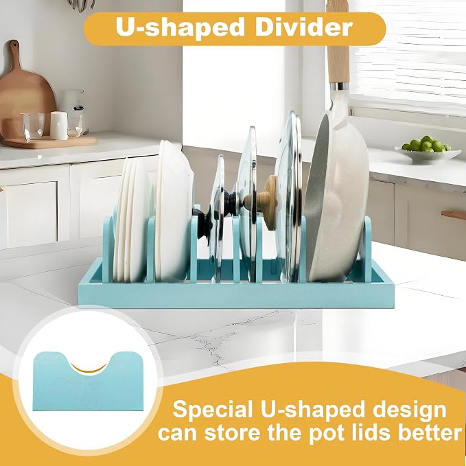 MinBoo Bamboo Pot Lid Organizer Pot Lid Holder, Pot and Pan Organizer Drawer - Image 3
