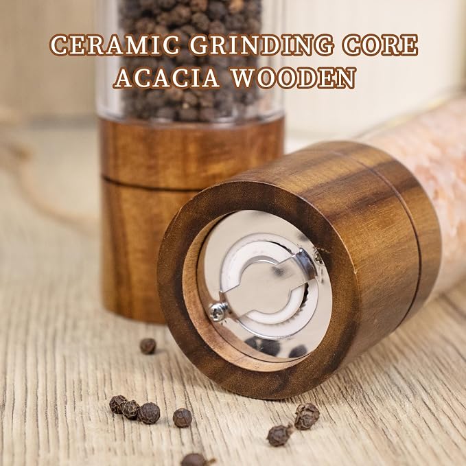 XWXO Acacia Wood Salt Grinder and Pepper Grinder Set Premium Acrylic Salt and - Image 7
