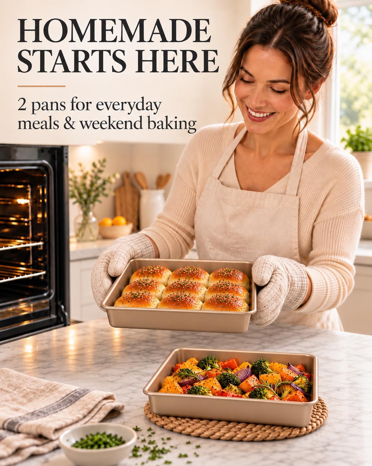 2 Pack Baking Sheet Pans, Deep Size Baking Pan Nonstick Cookie Sheet