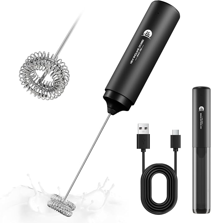 Rechargeable Milk Frother Handheld, 2-IN-1 Dual Spring Whisk Electric Frother by NewEnglandStories