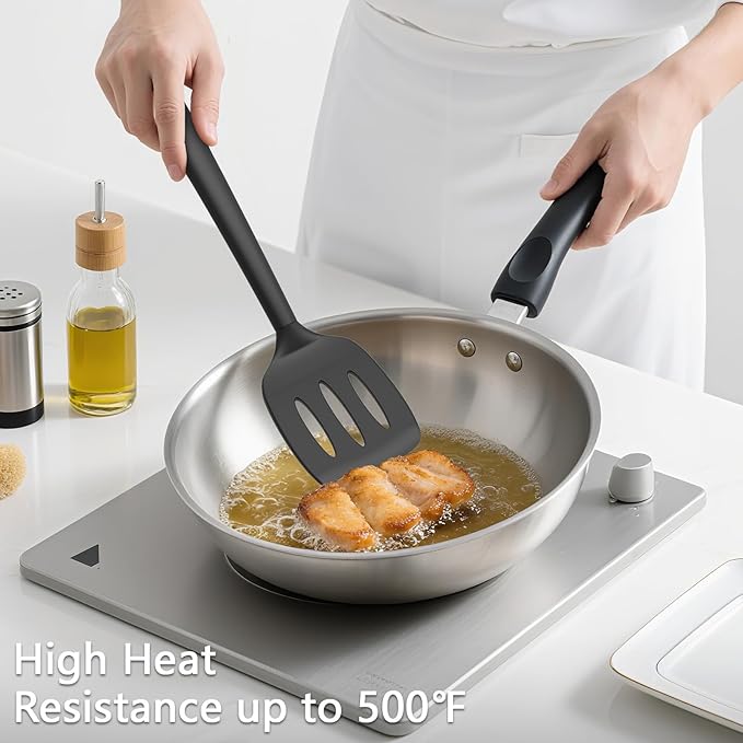 Coukre 3 Pack Silicone Spatula Set, High Heat Resistant, Fish Spatula, Solid & - Image 4