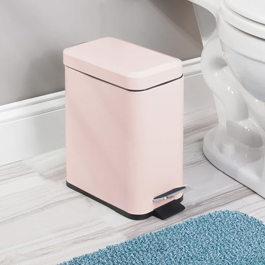 mDesign Small Modern 1.3 Gallon Rectangle Metal Lidded Step Trash Can, Compact - Image 3