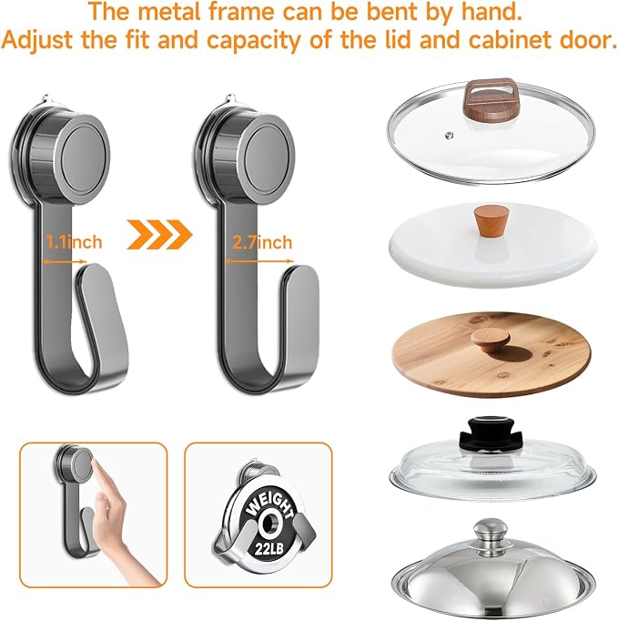 2 PCS Adjustable Pot Lid Holder, No Drill Adhesive Mount, Pot Lid Organizer - Image 4
