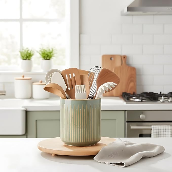 JIEMEI HOME Kitchen Utensil Holder, Ceramic Stable Utensil Crock - Image 6