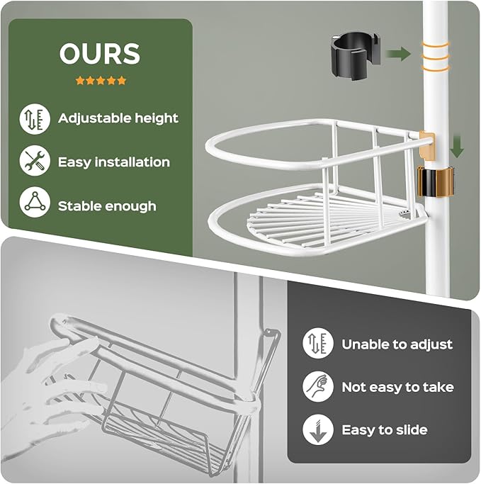 HAMITOR Corner Shower Caddy Tension Pole: Rustproof Bathroom Organizer Shelves - Image 6