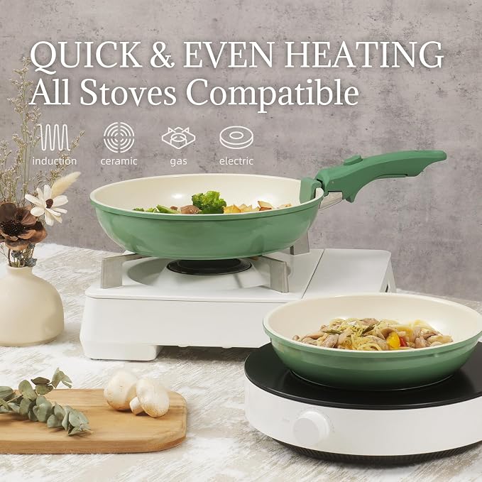 Ceramic Cookware Set Non Stick 8Pcs Pots and Pans Set Detachable Handle - Image 5